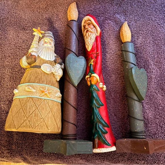 Other - 2 candle sticks, and 2 santa decorations